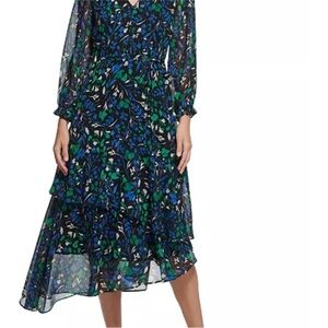 Karl Lagerfeld Black Dress with Blue and Green Floral Design